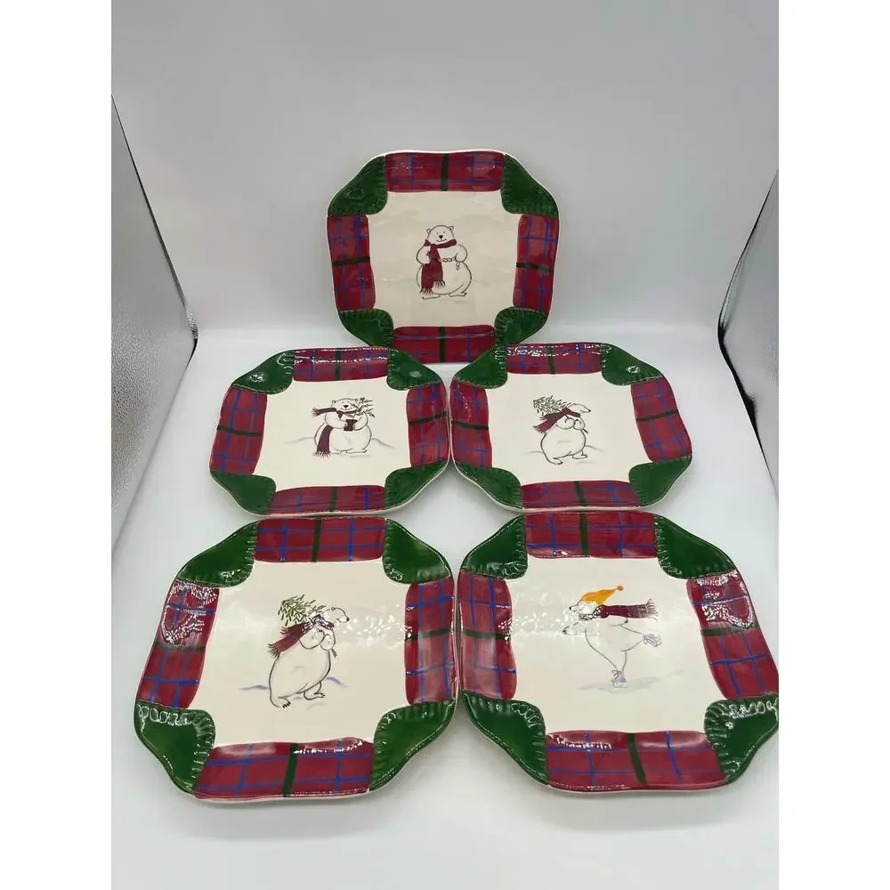 Pfaltzgraff Christmas Polar Bears Set of 5 Luncheon Plates 9”